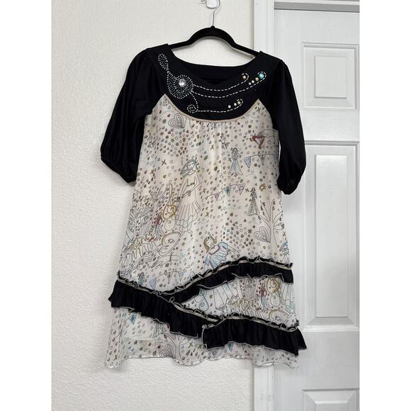 MINKPINK Silk Embellished Dress Sz 2 Oversized Graphic Print Boho Indie Artsy - Picture 6 of 11